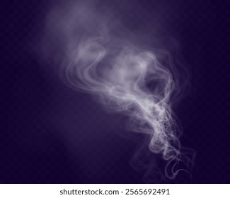 White figured smoke on dark background. Abstract overlay element for artistic compositions and creative design projects.	
