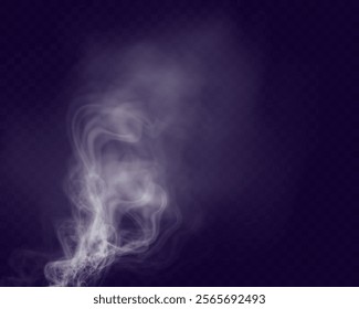 White figured smoke on dark background. Abstract overlay element for artistic compositions and creative design projects.	
