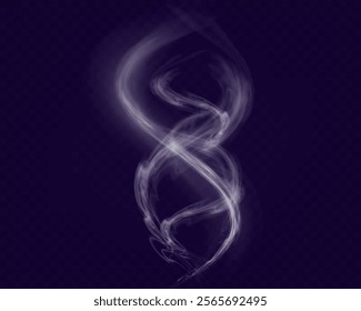 White figured smoke on dark background. Abstract overlay element for artistic compositions and creative design projects.	
