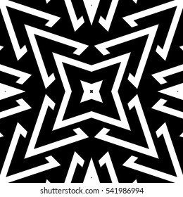 White figures on black background. Ethnic ornament. Repeated symmetrical shapes wallpaper. Seamless ornamental pattern surface design. Digital paper for page fill, web designing, textile print. Vector