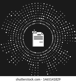 White File document and binder clip icon isolated on grey background. Checklist icon. Business concept. Abstract circle random dots. Vector Illustration