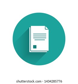 White File document icon isolated with long shadow. Checklist icon. Business concept. Green circle button. Vector Illustration White File document icon isolated with long shadow. Checklist icon. Business concept. Green circle button. Vector Illustration