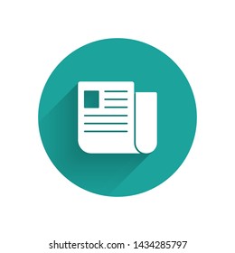 White File document icon isolated with long shadow. Checklist icon. Business concept. Green circle button. Vector Illustration