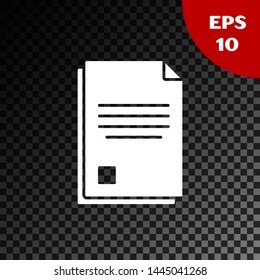 White File document icon isolated on transparent dark background. Checklist icon. Business concept.  Vector Illustration