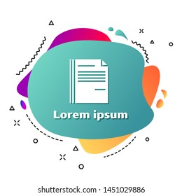White File document icon isolated on white background. Checklist icon. Business concept. Abstract banner with liquid shapes. Vector Illustration