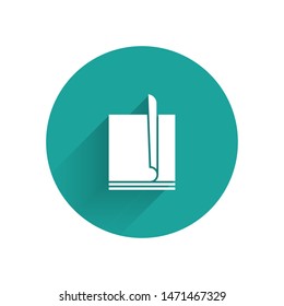 White File document icon isolated with long shadow. Checklist icon. Business concept. Green circle button. Vector Illustration