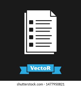 White File document icon isolated on black background. Checklist icon. Business concept.  Vector Illustration