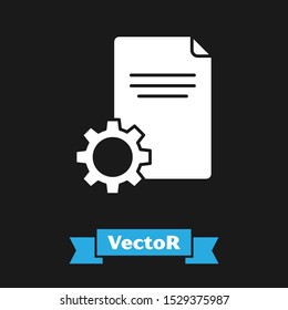 White File document icon isolated on black background. Adjusting, service, setting, maintenance, repair, fixing.  Vector Illustration