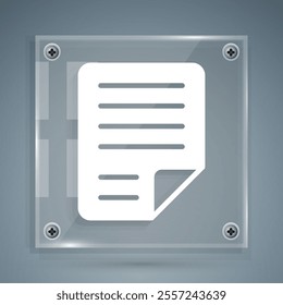 White File document icon isolated on grey background. Checklist icon. Business concept. Square glass panels. Vector