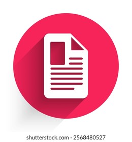 White File document icon isolated with long shadow background. Checklist icon. Business concept. Red circle button. Vector