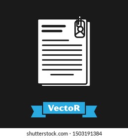 White File document and paper clip icon isolated on black background. Checklist icon. Business concept.  Vector Illustration