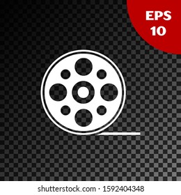 White Film reel icon isolated on transparent dark background.  Vector Illustration