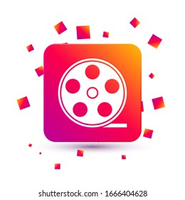 White Film reel icon isolated on white background. Square color button. Vector Illustration