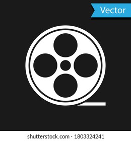 White Film reel icon isolated on black background. Vector.