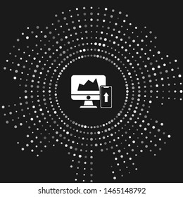 White Financial chart or graph on the computer monitor and mobile phone icon isolated on grey background. Strategy, planning, data, investment. Abstract circle random dots. Vector Illustration