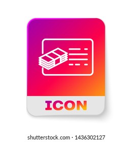 White Financial document line icon isolated on white background. Invoice and money icon. Budget planning, money saving and paying debt concept. Rectangle color button. Vector Illustration White Financial document line icon isolated on white background. Invoice and money icon. Budget planning, money saving and paying debt concept. Rectangle color button. Vector Illustration
