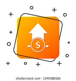 White Financial growth and coin icon isolated on white background. Increasing revenue. Orange square button. Vector Illustration