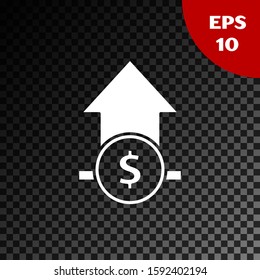 White Financial growth and coin icon isolated on transparent dark background. Increasing revenue.  Vector Illustration