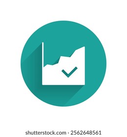 White Financial growth increase icon isolated with long shadow background. Increasing revenue. Green circle button. Vector