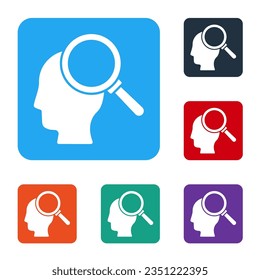 White Finding a problem in psychology icon isolated on white background. Set icons in color square buttons. Vector