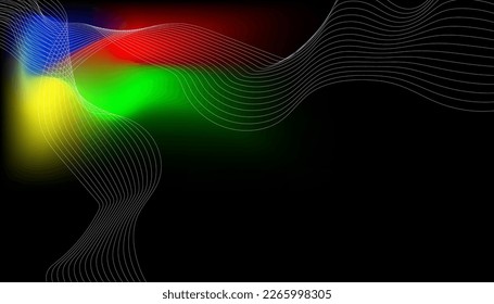 Weiße, feine Streifen in Bewegung, die ein Element auf rotem, gelbem, blauem, grünem und schwarzem Hintergrund bilden, Vektorgrafik für Websites, Präsentationen, Banner, Plakate, Flyer, Rückwürfe 