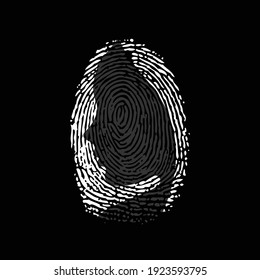 White finger print isolated on black background. Woman face silhouette with touch id pattern