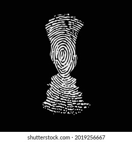 White finger print isolated on black background. Woman and man face silhouettes with touch id pattern