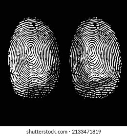 White finger print isolated on black background. Woman and man face silhouettes with touch id pattern