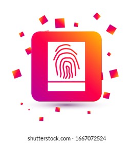 White Fingerprint icon isolated on white background. ID app icon. Identification sign. Touch id. Square color button. Vector Illustration