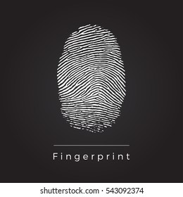 White Fingerprint Identification Symbol on Black Background. Vector.