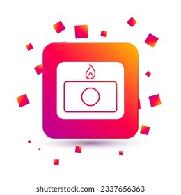 White Fire alarm system icon isolated on white background. Pull danger fire safety box. Square color button. Vector Illustration
