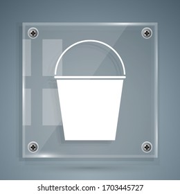 White Fire bucket icon isolated on grey background. Metal bucket empty or with water for fire fighting. Square glass panels. Vector Illustration
