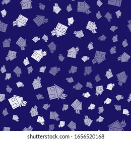 White Fire in burning house icon isolated seamless pattern on blue background.  Vector Illustration