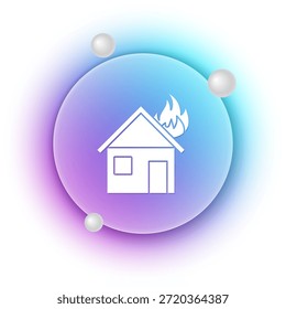 Fuego blanco en el icono de la casa en llamas aislado en el fondo blanco. Fondo de círculo degradado azul y púrpura. Vector