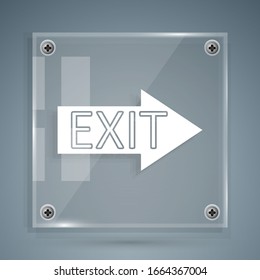 Icono de salida de White Fire aislado en fondo gris. Icono de emergencia de incendio. Paneles de vidrio cuadrado. Ilustración vectorial