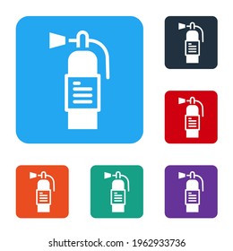 White Fire extinguisher icon isolated on white background. Set icons in color square buttons. Vector