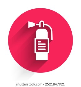 White Fire extinguisher icon isolated with long shadow. Red circle button. Vector