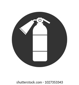 White fire extinguisher icon on black circle. Vector.