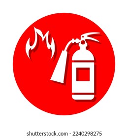 White fire extinguisher rescue tool  to extinguish fire paper cut warning sign on red circle background icon flat vector design.