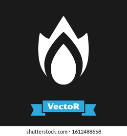 White Fire flame icon isolated on black background. Heat symbol.  Vector Illustration