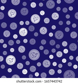 White Fire flame icon isolated seamless pattern on blue background.  Vector Illustration