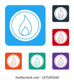 White Fire flame icon isolated on white background. Set icons in color square buttons. Vector Illustration