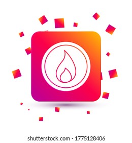 Weiße Feuerflamme, Symbol einzeln auf weißem Hintergrund. Knopf für quadratische Farbe. Vektorgrafik