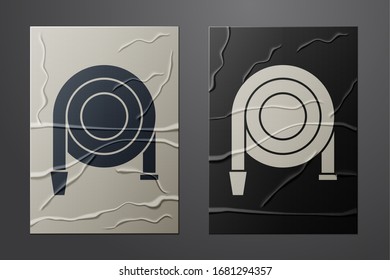 White Fire hose reel icon isolated on crumpled paper background. Paper art style. Vector Illustration
