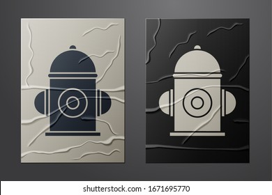 White Fire hydrant icon isolated on crumpled paper background. Paper art style. Vector Illustration