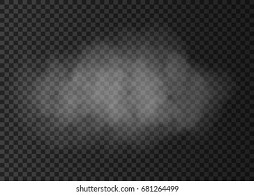 White  fire  smoke cloud  isolated on transparent background.  Steam explosion special effect.  Realistic  vector  fog  texture.
