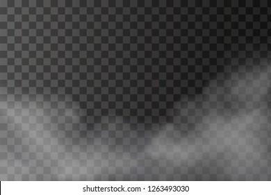 White fire smoke isolated on transparent background. Steam special effect. Realistic vector fog or mist texture