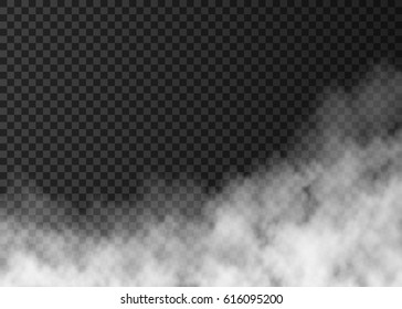 White  Fire Smoke  Isolated On Transparent Background.  Steam Special Effect.  Realistic  Vector  Fog Or Mist Texture .
