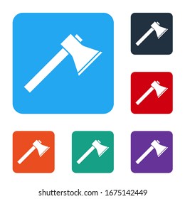 White Firefighter axe icon isolated on white background. Fire axe. Set icons in color square buttons. Vector Illustration