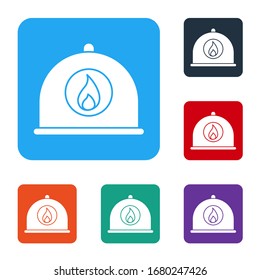 White Firefighter helmet or fireman hat icon isolated on white background. Set icons in color square buttons. Vector Illustration